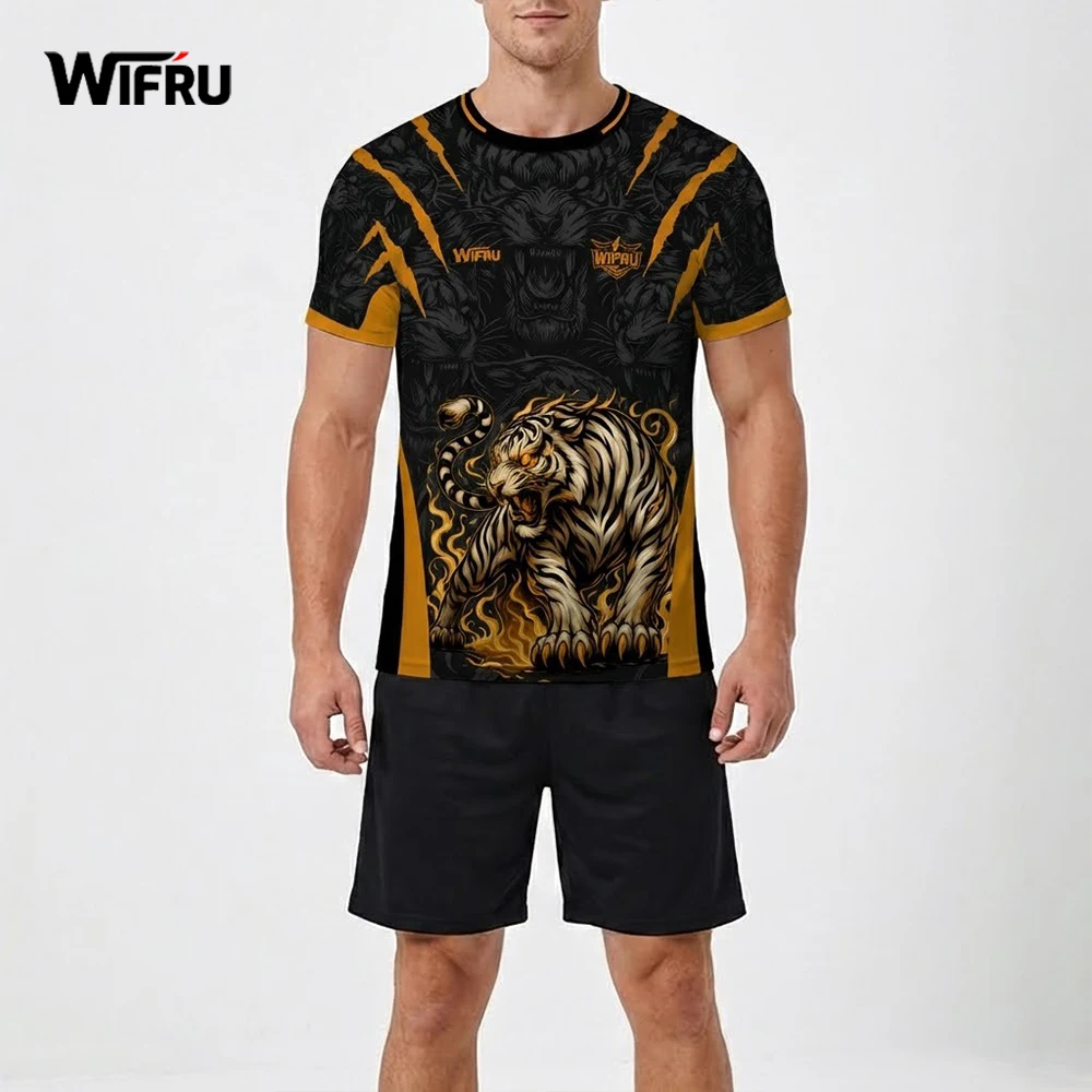 Fierce Tiger Print Jersey Outdoor Sports Casual Football T-Shirt WIFRU Training Breathable Quick-Drying O-Neck Short Sleeve Tops