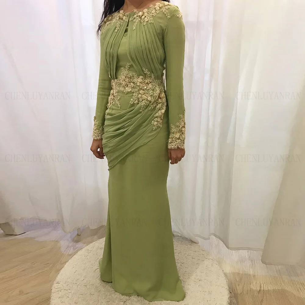 

Pleat Green Mother Of The Bride Dresses 2023 Applique Luxury Wedding Guest Gowns O-Neck Mermaid Dress Women For Wedding Party