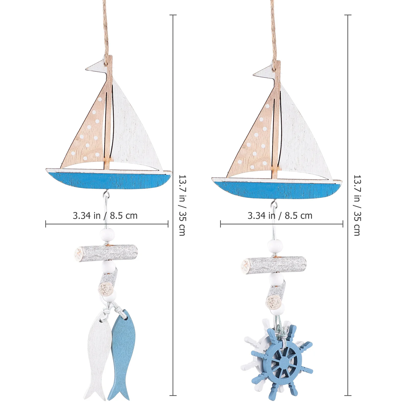 

2pcs Wooden Fish Decorative Pendants Beach Net Ocean Wall Home Accessories Sail Rudder Marine Crafts Stylish Safety
