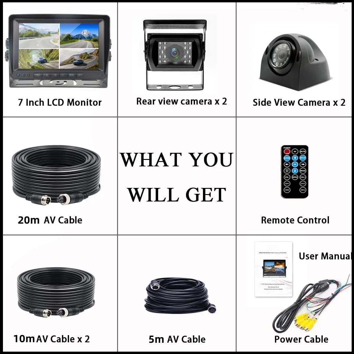 Truck DVR 4 CH Quad Digital Video Recorder Backup Reverse cam 4pin 7 Inch Rear View mo for Bus RV Trailer Car Tv mo