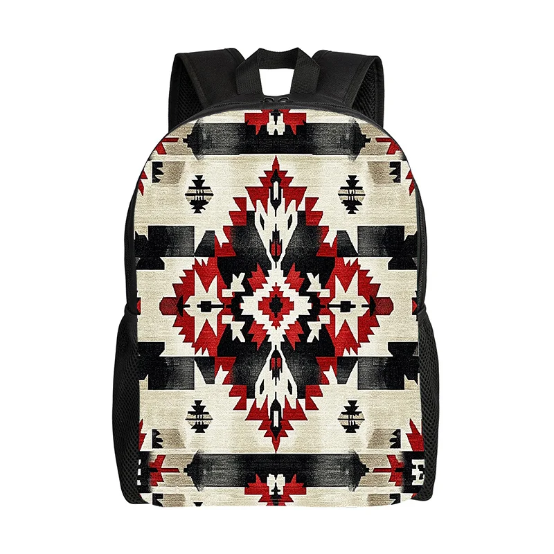 

Ethnic Double Shoulder Strap Cultural Geometric Pattern - Durable Polyester School Bag for College, Hiking