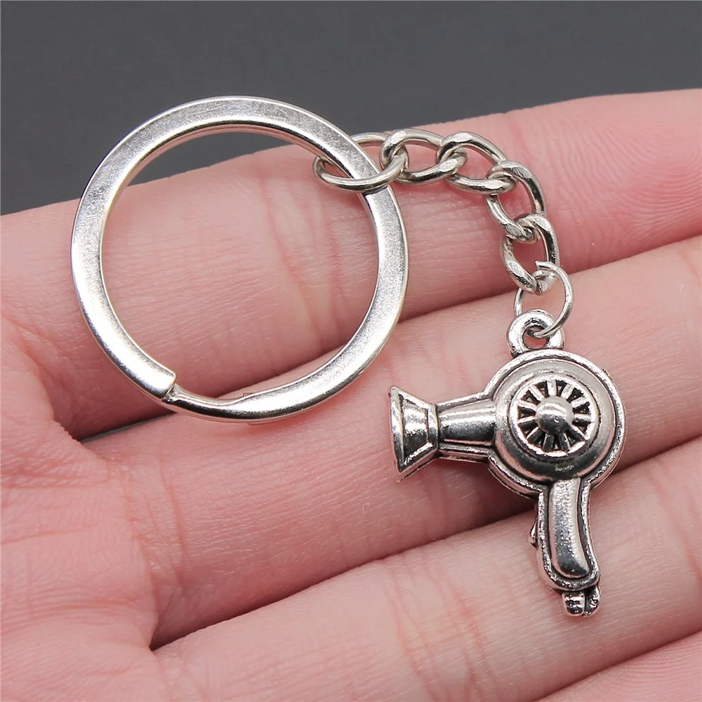 New Fashion Men Keychain Dropshipping Vintage Antique Silver Color 26x20mm Hair Dryer Pendant Gift