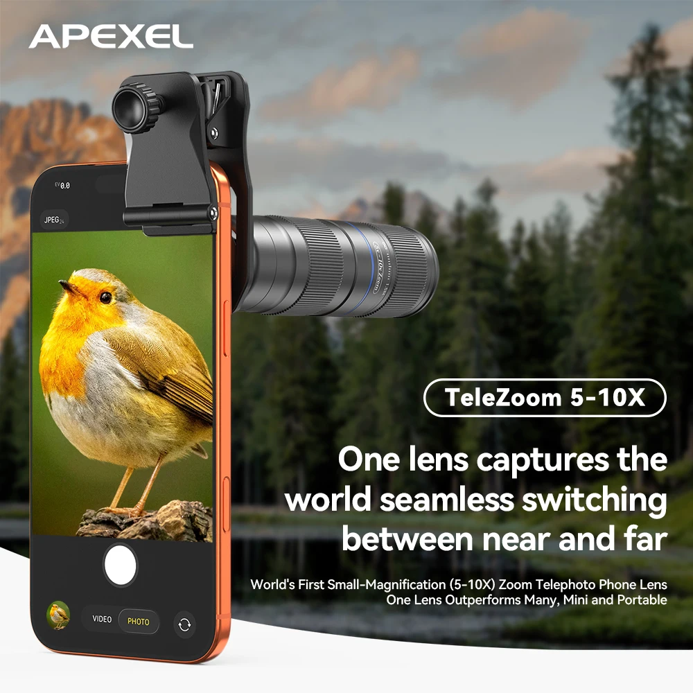 

Телеобъектив APEXEL 5-10X с зумом для мобильных телефонов – портативный HD-объектив для смартфона, НОВИНКА 2026 года
