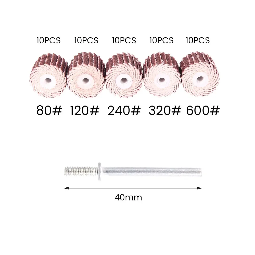 50Pcs Sanding Drum Kit 80/120/240/320/600 Grit Sanding Flap Wheel Polishing Grinding Sandpaper for Dremel Rotary Abrasive Tools