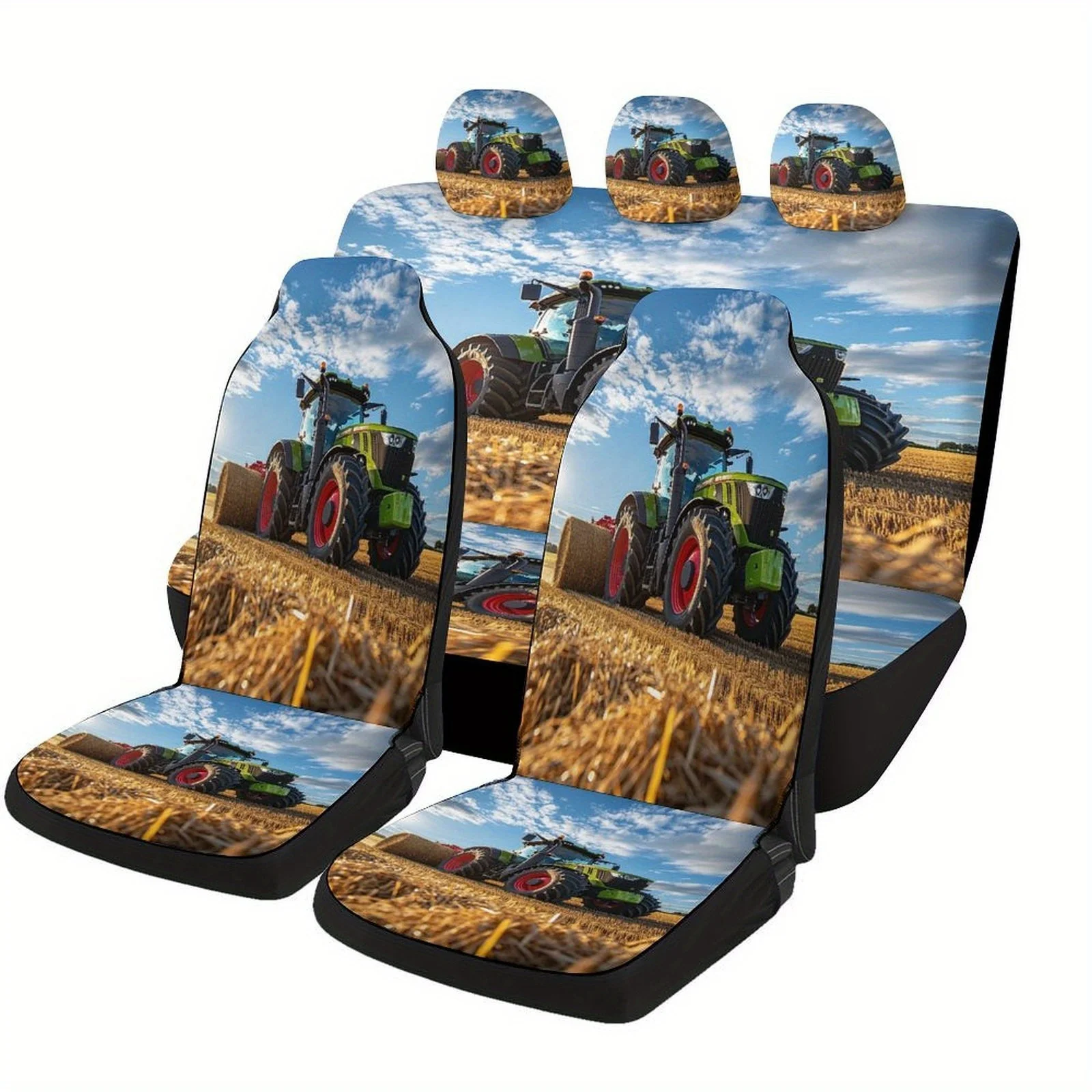 Tractor Harvesting Field Designed Car Seat Cover Set For Most Cars, Trendy Advanced High-quality Car Seat Protector Covers Full