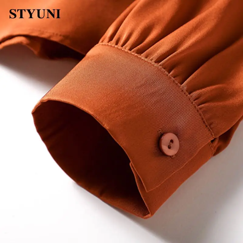 Orange Casual Turn-Down Collar Single Breasted Long Sleeve Women\'s Blouse Shirt Korean Fashion Female Clothing Tops Autumn 2023