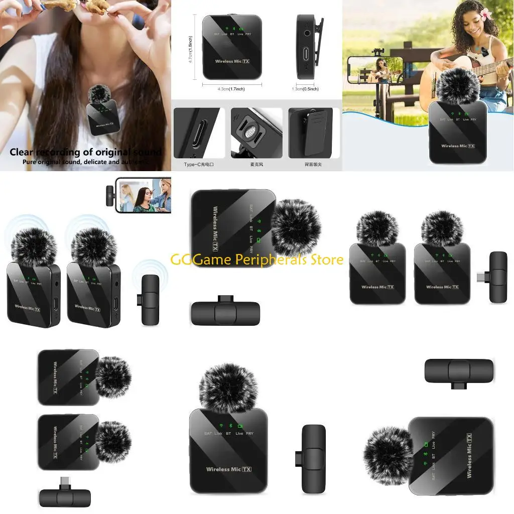 U55B ไมโครโฟนแบบหนีบปกเสื้อไมโครโฟนไร้สายเครื่องส่งสัญญาณพร้อมตัวรับสัญญาณ Type C สำหรับการสอน Vlog การบันทึกสด