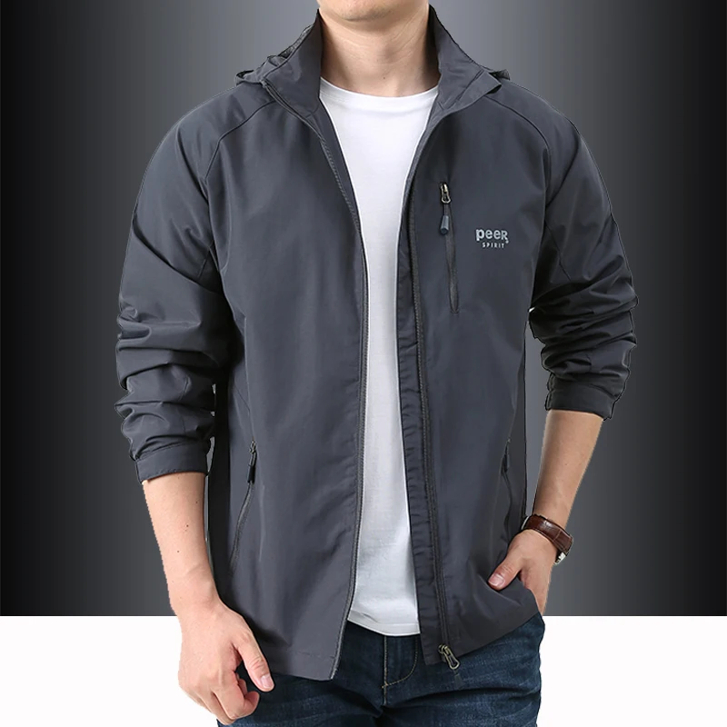 

Casual Men's Hoodie Jaet Windproof Waterproof Qui Dry Loose Fit Spring Autumn Sport Coat Faion Urban Sle Long Sve ...