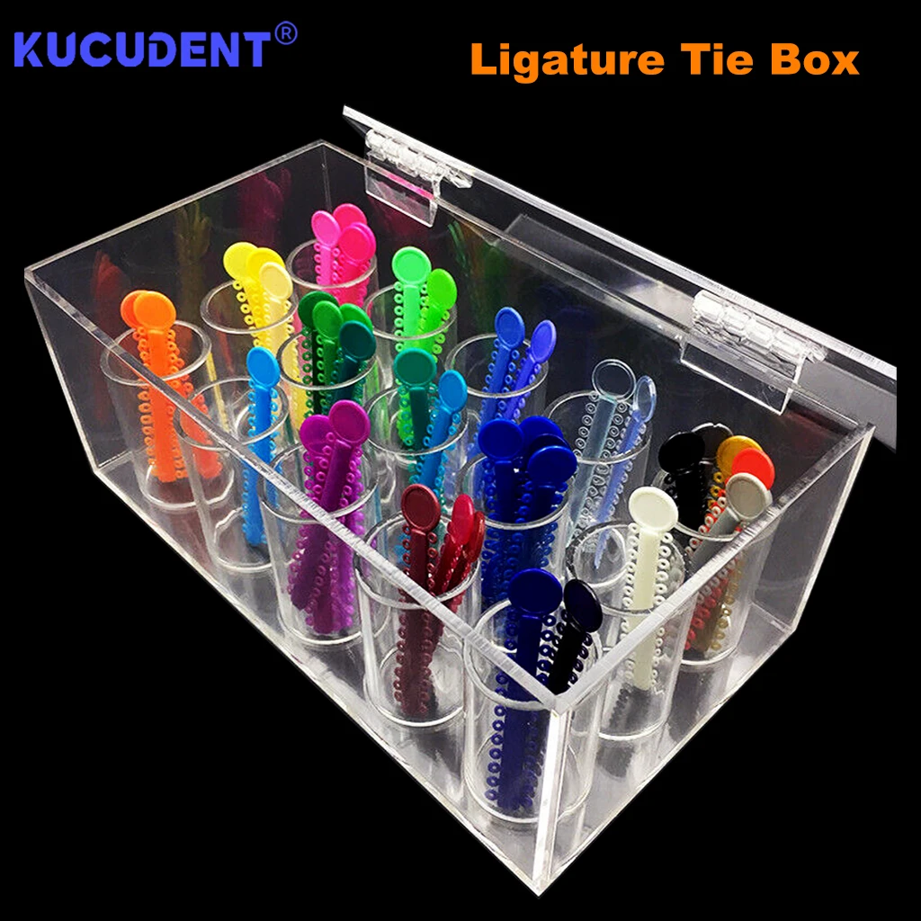 KUCUDENTDental ligature Tie Box Arcylic 18Holes Orthodontic Ligature Tie Placer Holder Transparent Place Storage Box Dental Tool