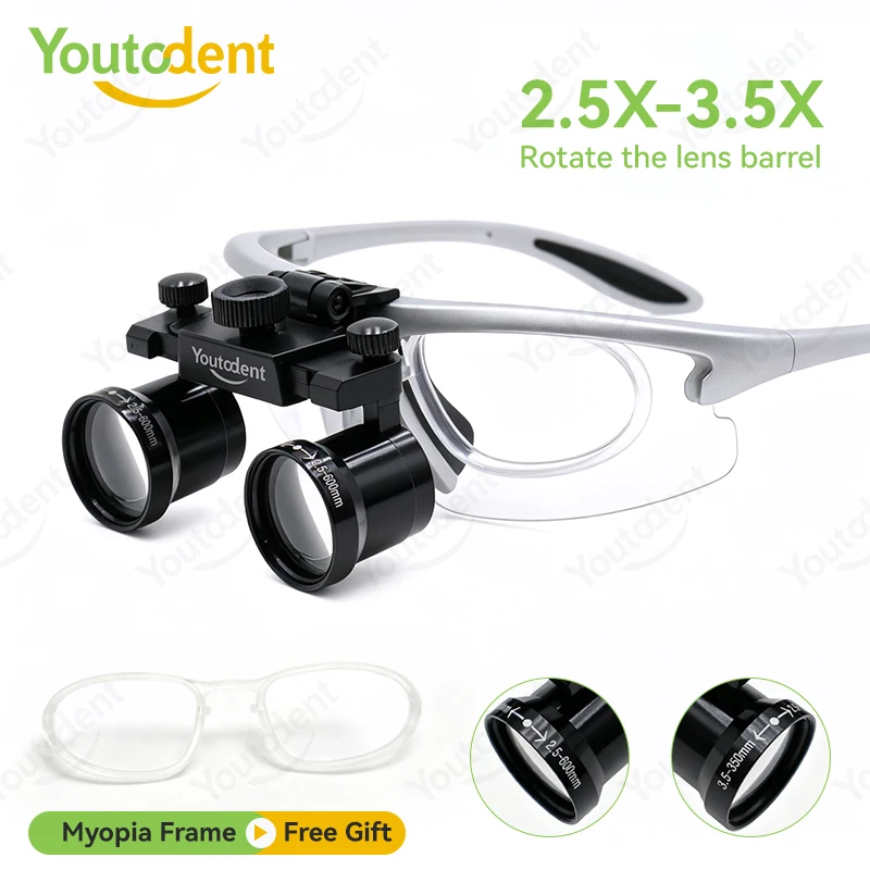Dental Loupes 2.5X-3.5X Adjustable Magnification Glasses Dentistry Surgical Loupes with Rotatable Lens Barrel
