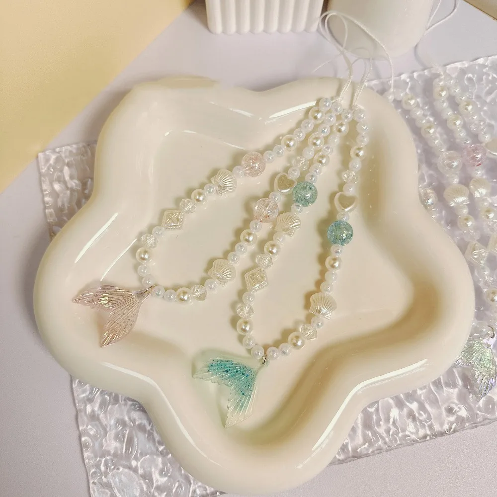 Jewelry Gift Fish Tail Bead Phone Chain Shell Pearl Mobile Phone Lanyard Anti-loss Pendant Cell Phone Strap Phone Charm