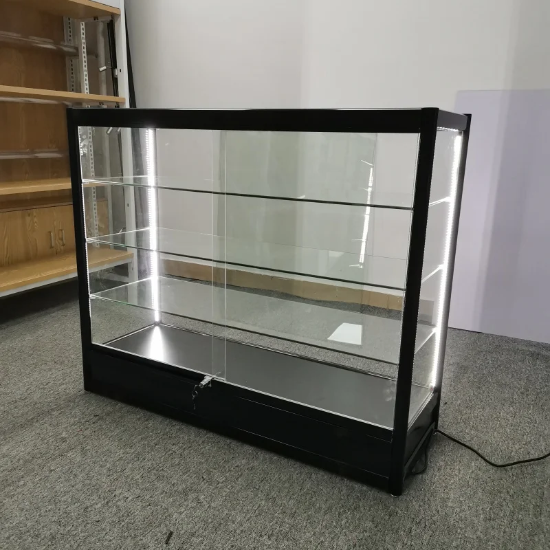 

Custom.4 feet tempered vitrine display showcase with LED lights retail smoke shop aluminum frame glass display counters