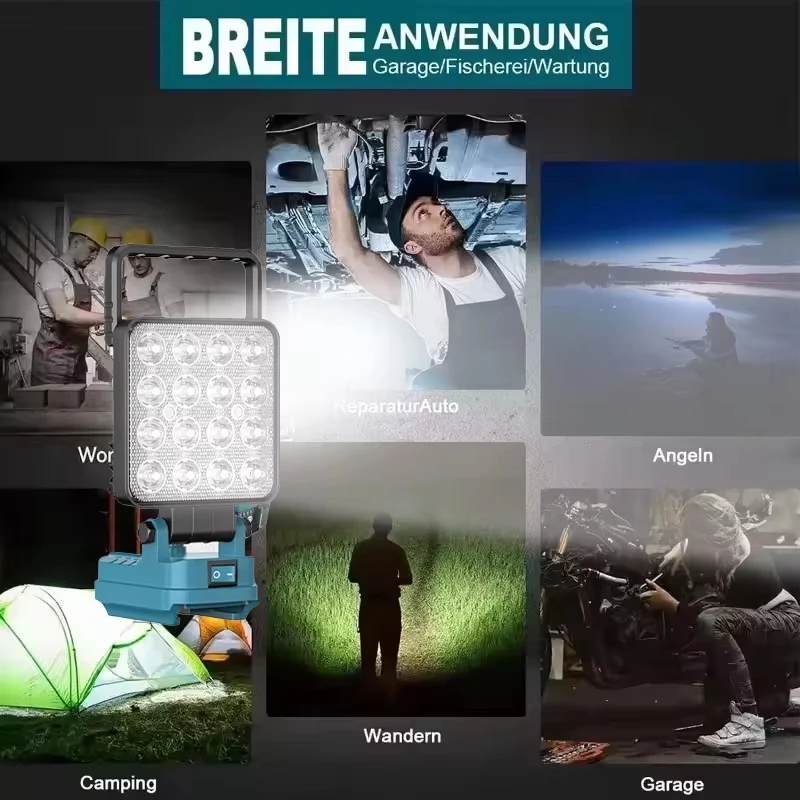 Für Makita/Milwaukee/Dewalt 18V LED-Arbeitslampe, Handbeleuchtungslampe mit USB, geeignet für Notbeleuchtung im Freien – Detail 6