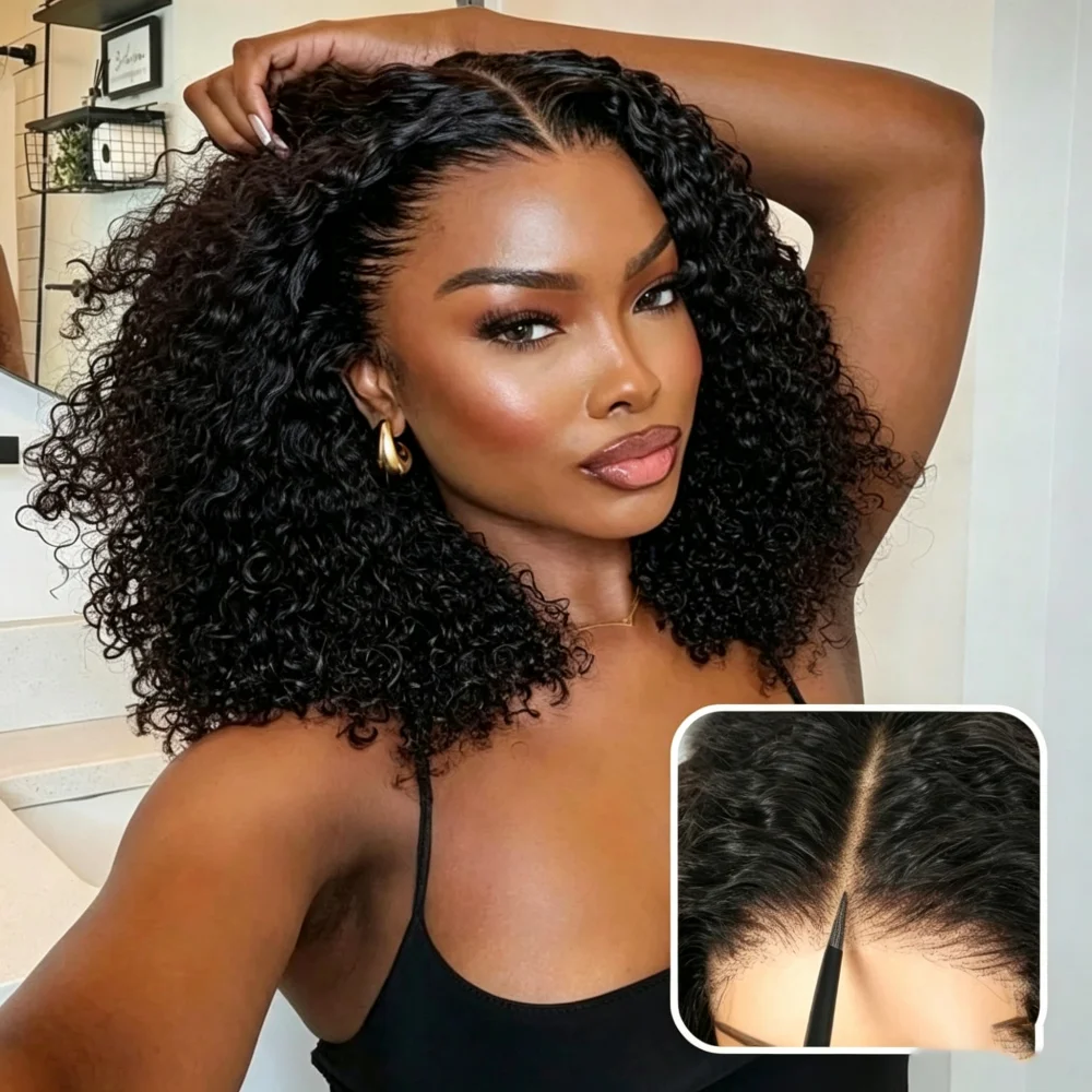 Depp Wave 16 Inch Curly Short Bob Wigs Human Hair For Women Brazilian Hair Closure Swiss Lace Wig Water Wave Pre Plucked With Baby Hair High Density