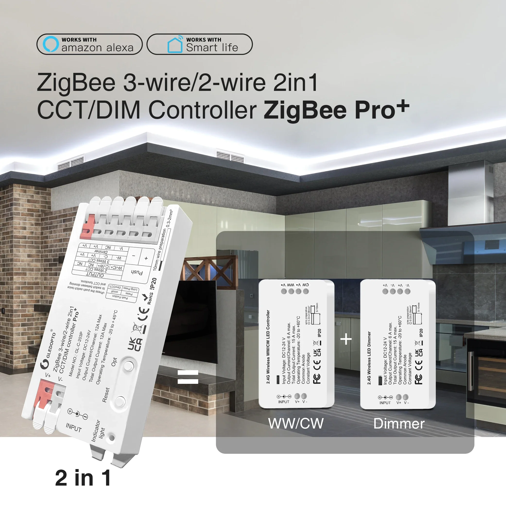 Imagem -04 - Gledopto-led Strip Light Controller Zigbee 3.0 Pro Wwcw em Cct Dimmer 12a Max h ue Alexa Casa Tuya Controle App Smart Life