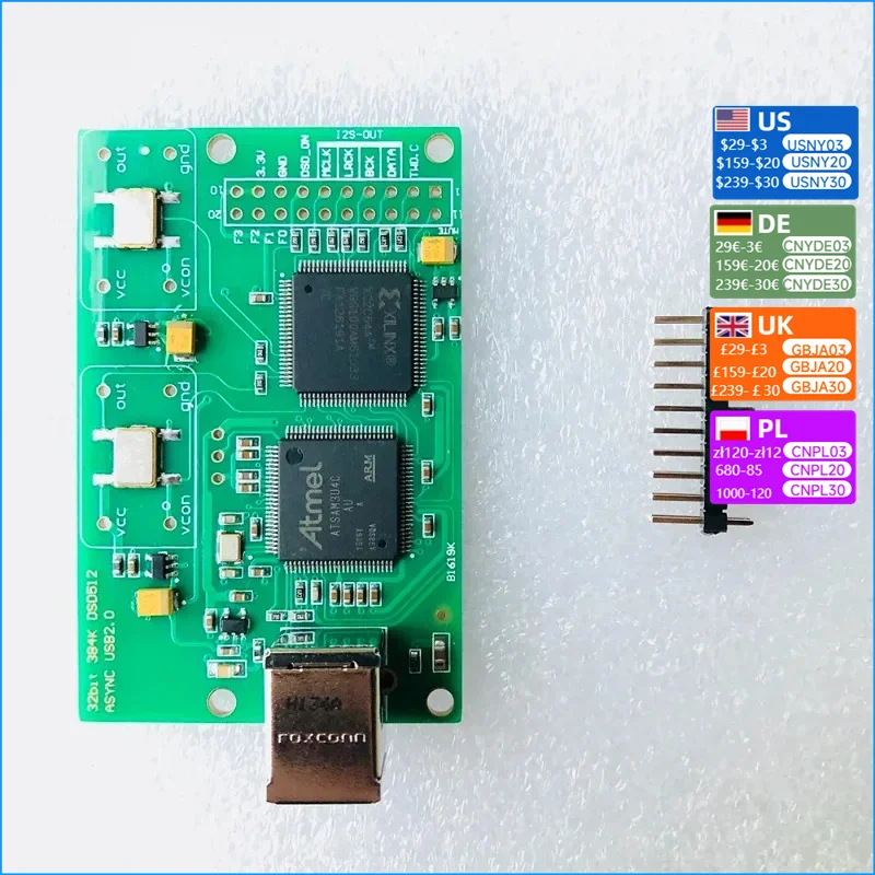 Nvarcher Upgrade Crystal Italy Amanero USB IIS Digital Interface Supports DSD512 32bits/384khz For AK4497 ES9038 DAC Board