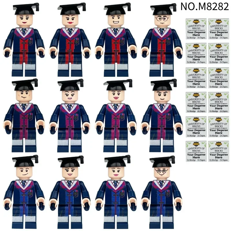 Graduation building block mini doll set, plastic assembled doll with degree cap and cap and gown, graduation gift for students.