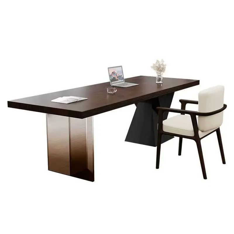Solid wood desk Italian minimalist with socket light luxury modern simple home study desk acrylic computer desk