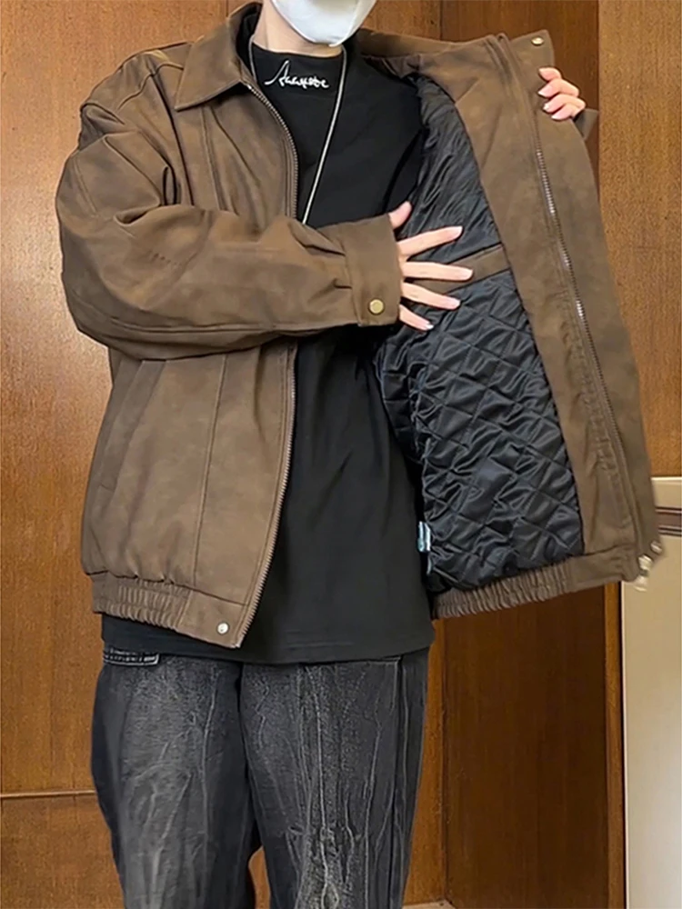 

Мужская куртка из матовой кожи на весну-осень, в стиле пилота, с отложным воротником, в американском мотоциклетном стиле, повседневная