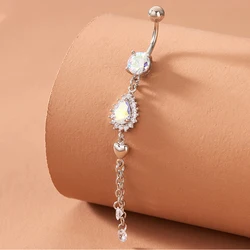 KUNIU 1pc Fashionable Luxury Drop Shape Long Chain Long Belly Ring Women's Close-fitting Piercing Body Jewelry