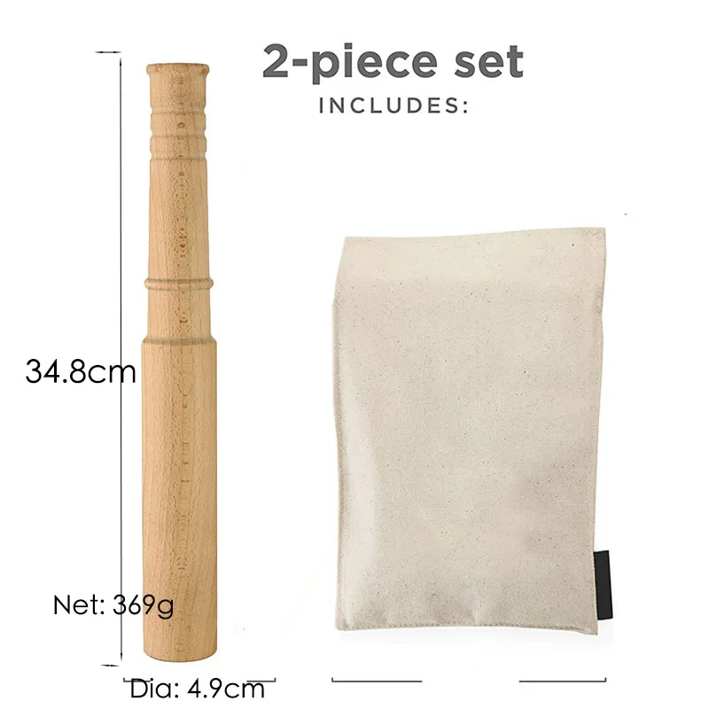 Professional 35cm Muddler Mallet and Lewis Bag Bartender Kit & Bar Tools Kitchen Accessory, Ice Bag & Mallet