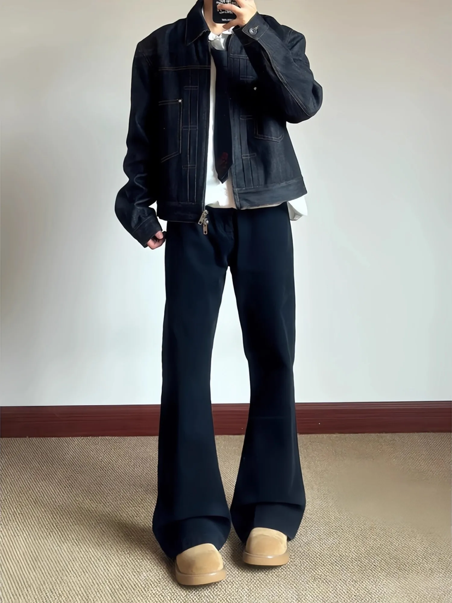 

Bla 57 Le Blade Men's Jeans High Street Straight Leg Slimming Flared Pants Autumn Casual Loose Fit Bell Bot