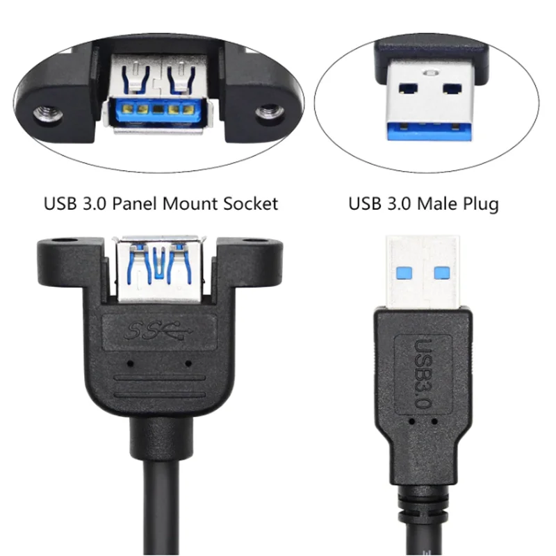 For Laptops and Tablets 90 Degree Angle USB 3.0 Male-to-Female Tape Panel Mounting Screw Hole Adapter Extension cable 5Gbps
