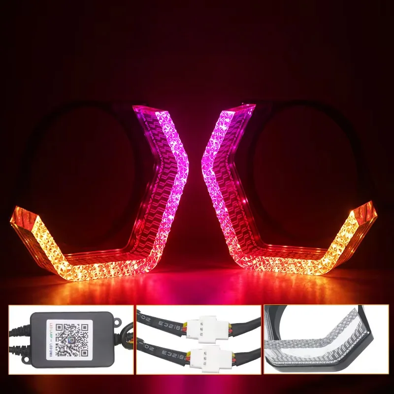 3 inch 5D RGB LED Angel Eyes Halo-ringen Rechthoekige DRL-covers met richtingaanwijzer App-bediening Halo-covers voor autokoplamp