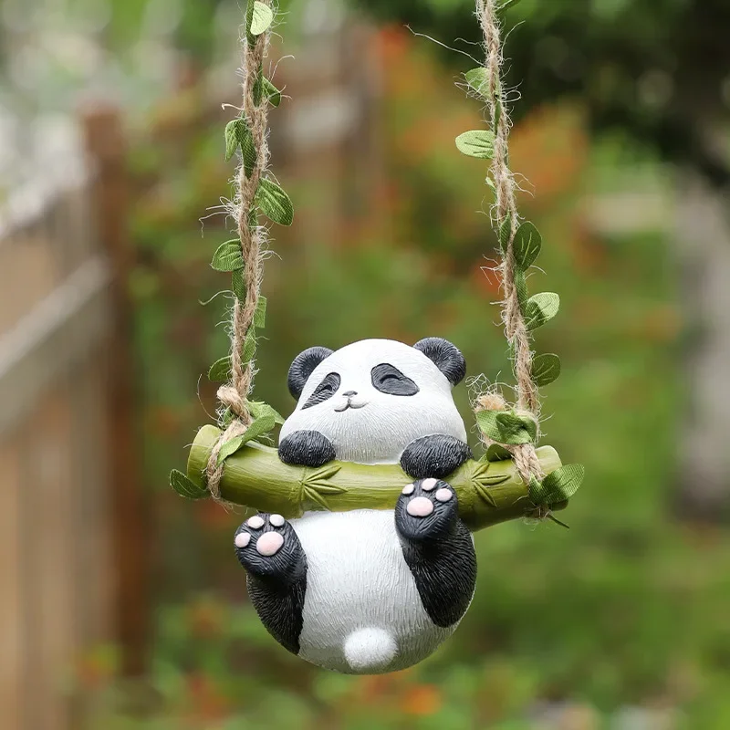 Swing Panda Statue, Hanging Animal Ornament, Swinging Kitten Puppy Koala Figurine for  Lawn Garden Courtyard Terrace Patio Tree