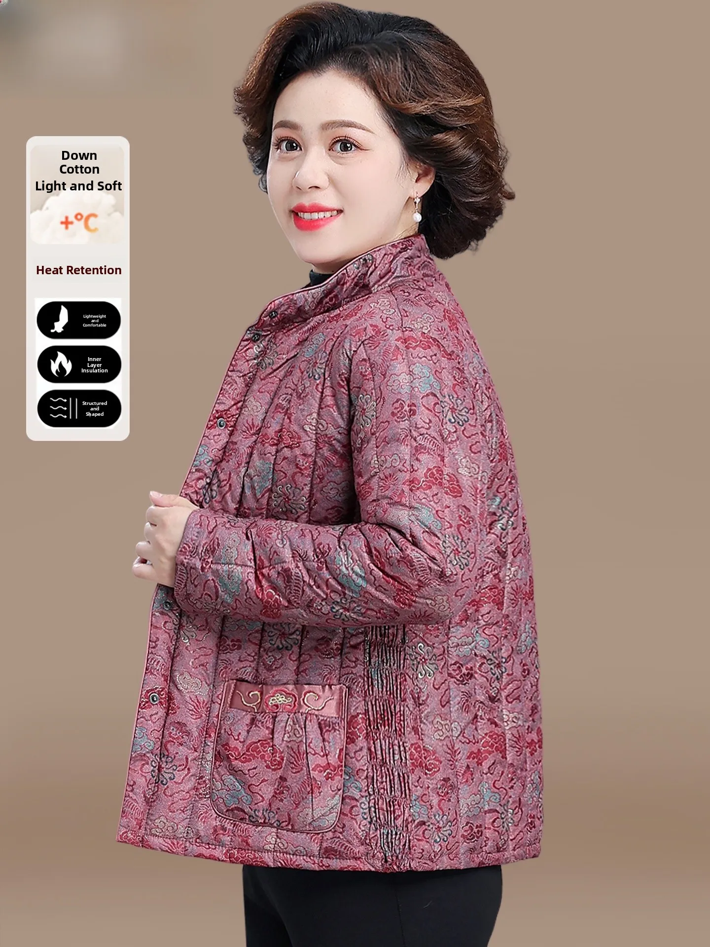 

andma's Lightweight Floral Cotton Jaet Inner Vest Autumn Winter Faionable Loose Fit Women's Coat Sli Warm Outerwear