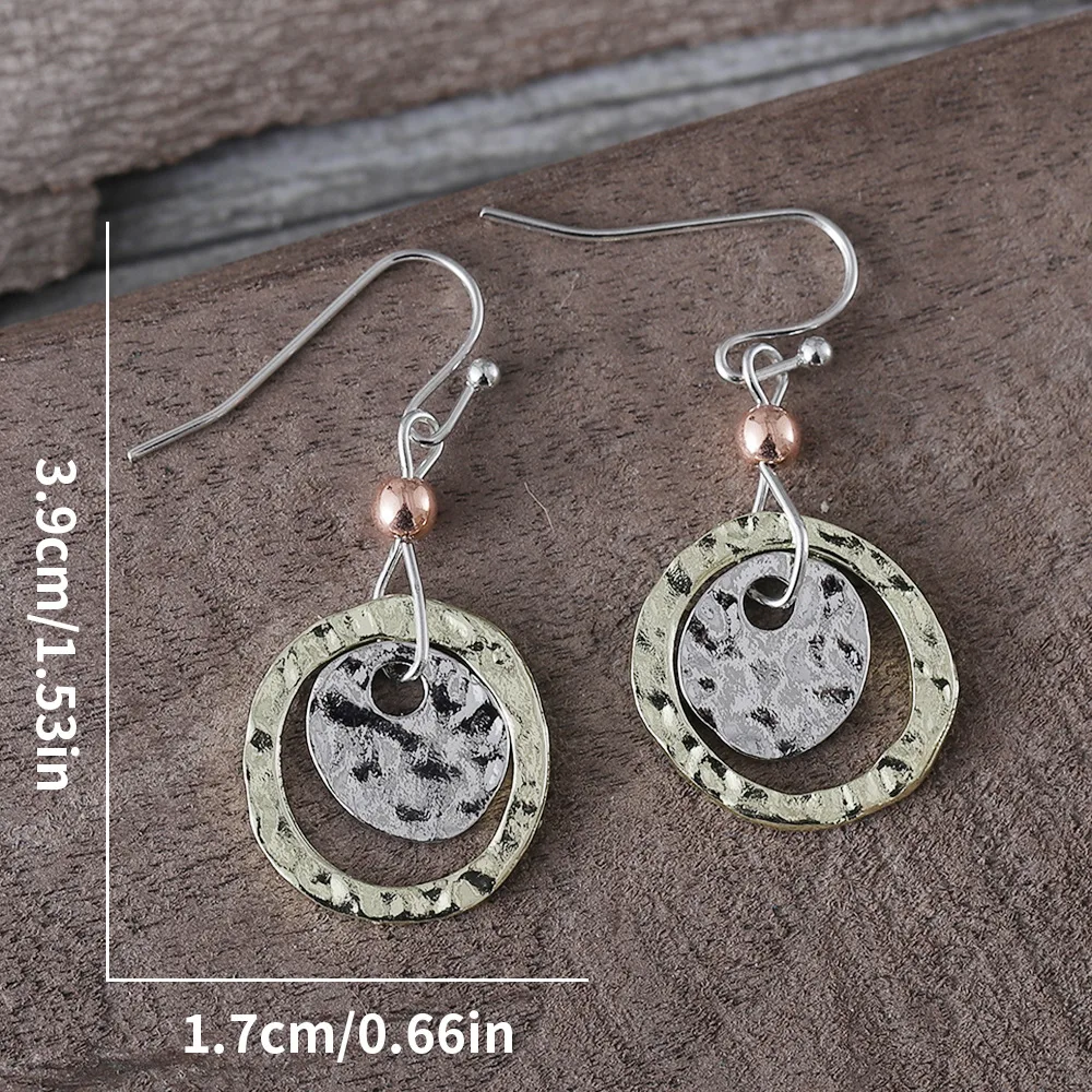 DIY accessories European and American retro simple metal ring two-color earrings cross-border simple niche design jewelry alloy - view 2