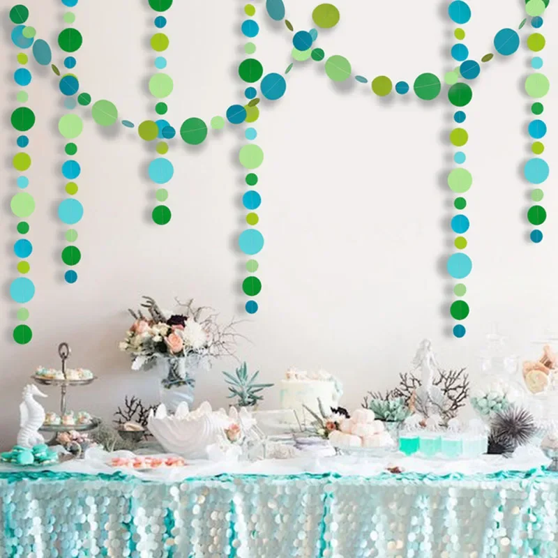 4m Glitter Round Ring Paper Garland Wall Hanging Ocean Banner Baby Shower Wedding Undersea Marmaid Birthday Party DIY Decoration