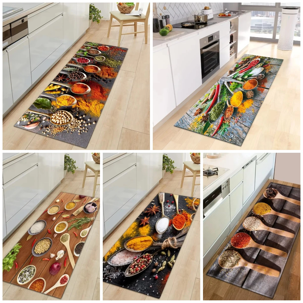 

Condiment Pattern Modern Kitchen Mat Home Entrance Doormat Hallway Bedroom Living Room Decoration Balcony Bathroom Anti-Slip Rug