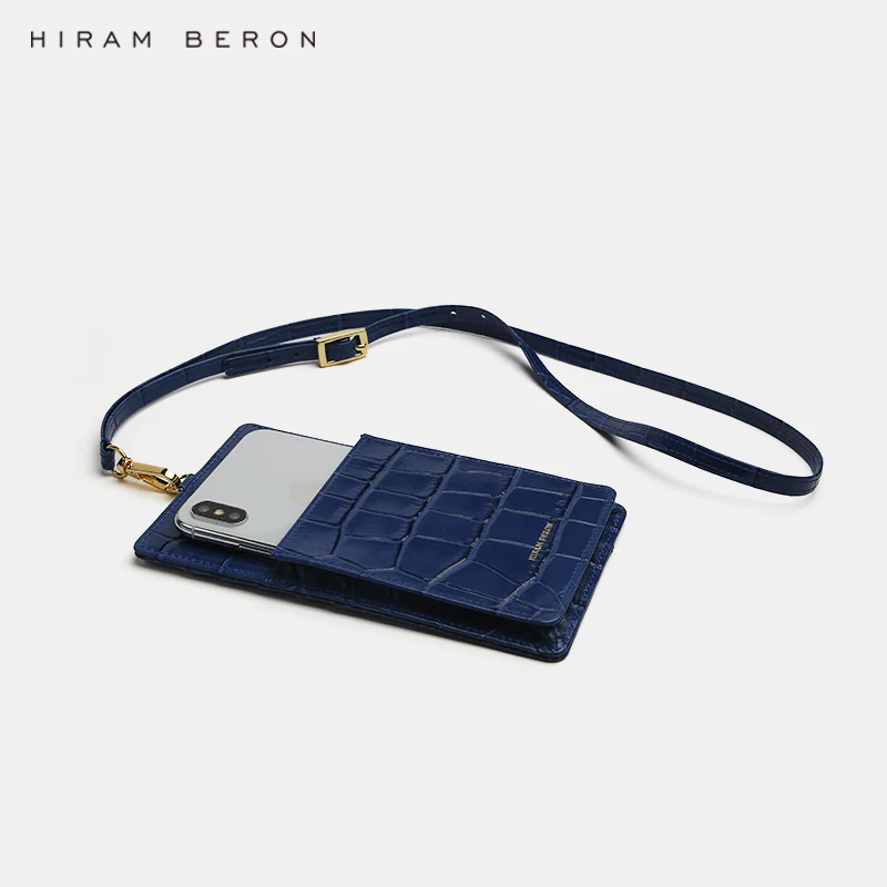 Hiram Beron Gift Mobile Phone Bag Purse with Lanyards Luxury Croco Pattern Case