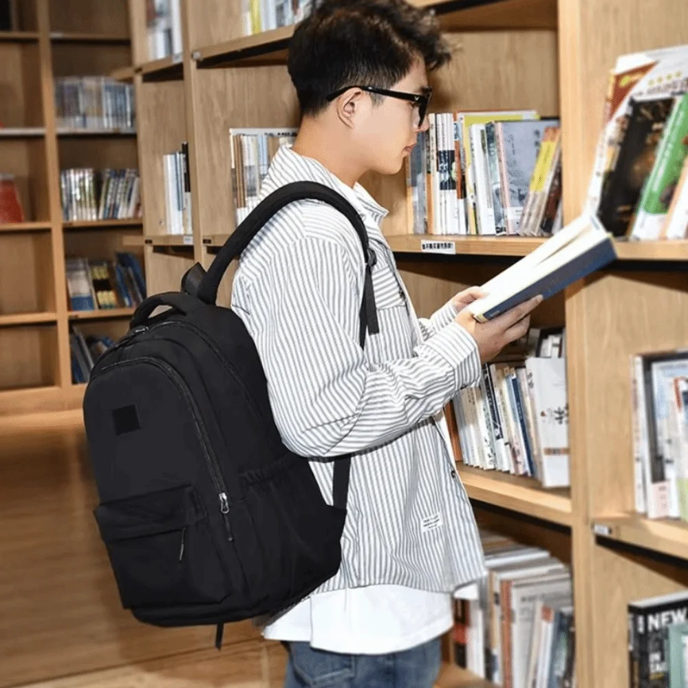 Mochila escolar para laptop, cor sólida, zíper, grande capacidade, resistente ao desgaste, à prova d'água, mochila universitária, viagem