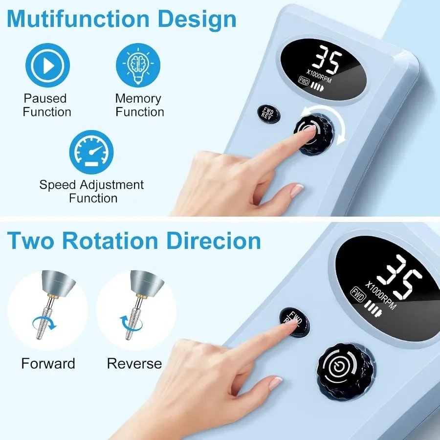 Perceuse à ongles électrique 35000 tr/min, lime à ongles professionnelle avec batterie Rechargeable pour ongles en acrylique et en Gel, conception Portable