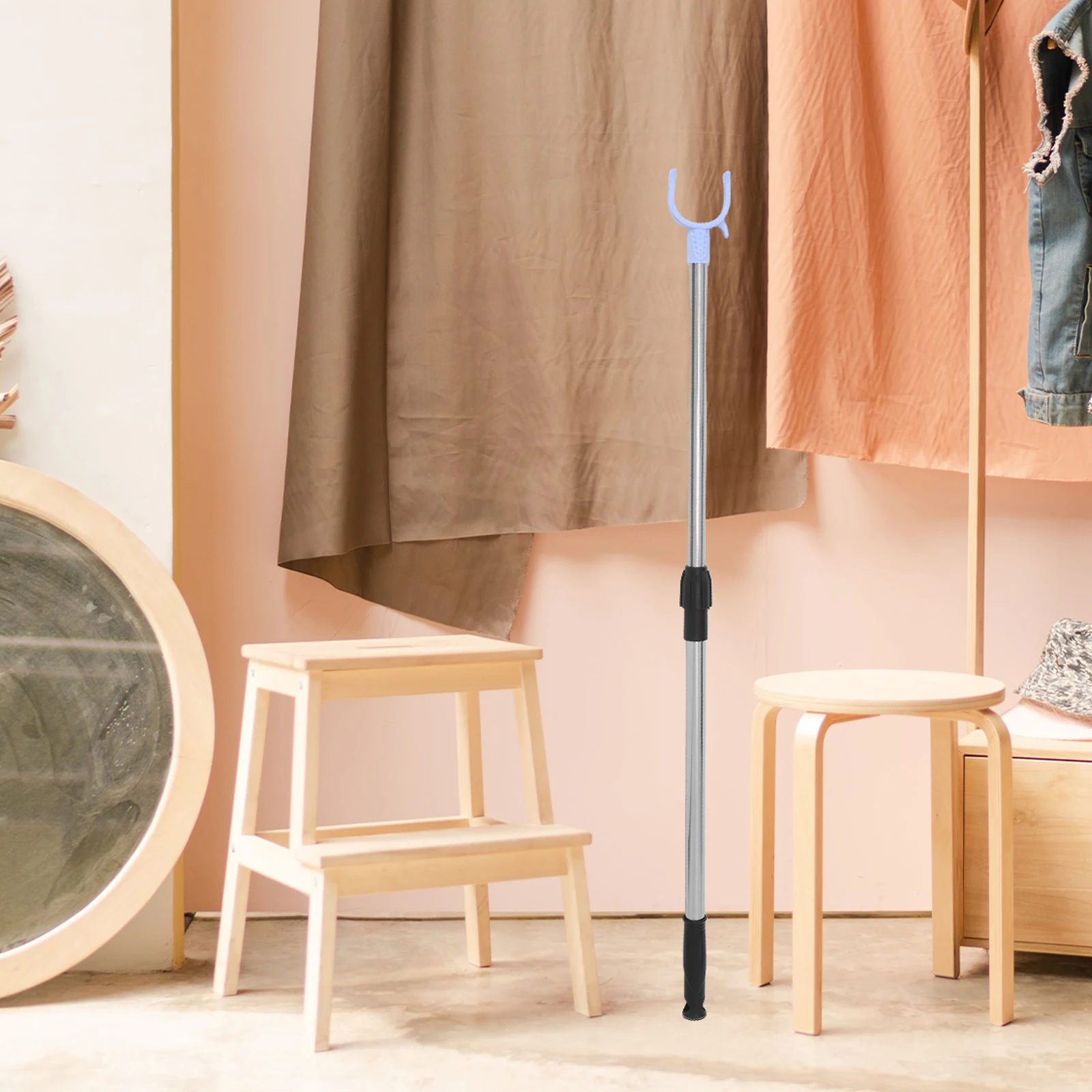

Clothes Drying Rod Adjustable Fork Pole Support Stick Closet Line Hanger Sturdy Efficient Compact Storage