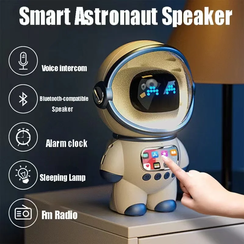 

Bluetooth audio multifunctional creative radio TF card cartoon clock AI intelligent intercom alarm clock astronaut sound