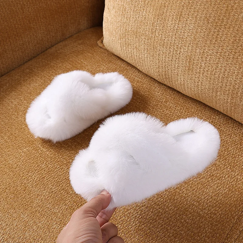 Childrens Furniture Slippers Khaki Warm Wool Girls Boys Soft Fur Slippers Autumn Winter Beige White Outside Kids Cotton Slippers