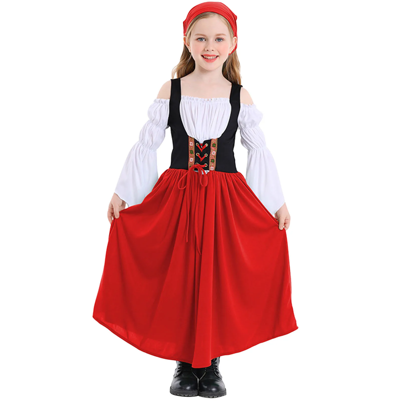 

OKtoberfest Bodice Corset Long Dress Farm Peasant Maid Kids Girls Renaissance Munich Beer Bavaria Festival Dirndl Child Outfit