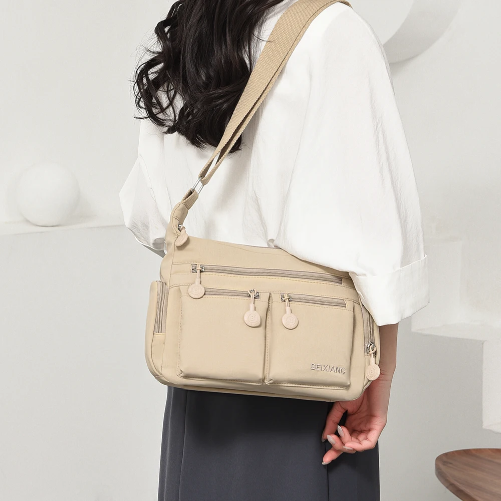 Leichte Damen-Umhängetasche aus Nylon mit mehreren Taschen, lässiger Oxford-Stoff-Reiserucksack, großer Tagesrucksack, Schultertasche B – Detail 18
