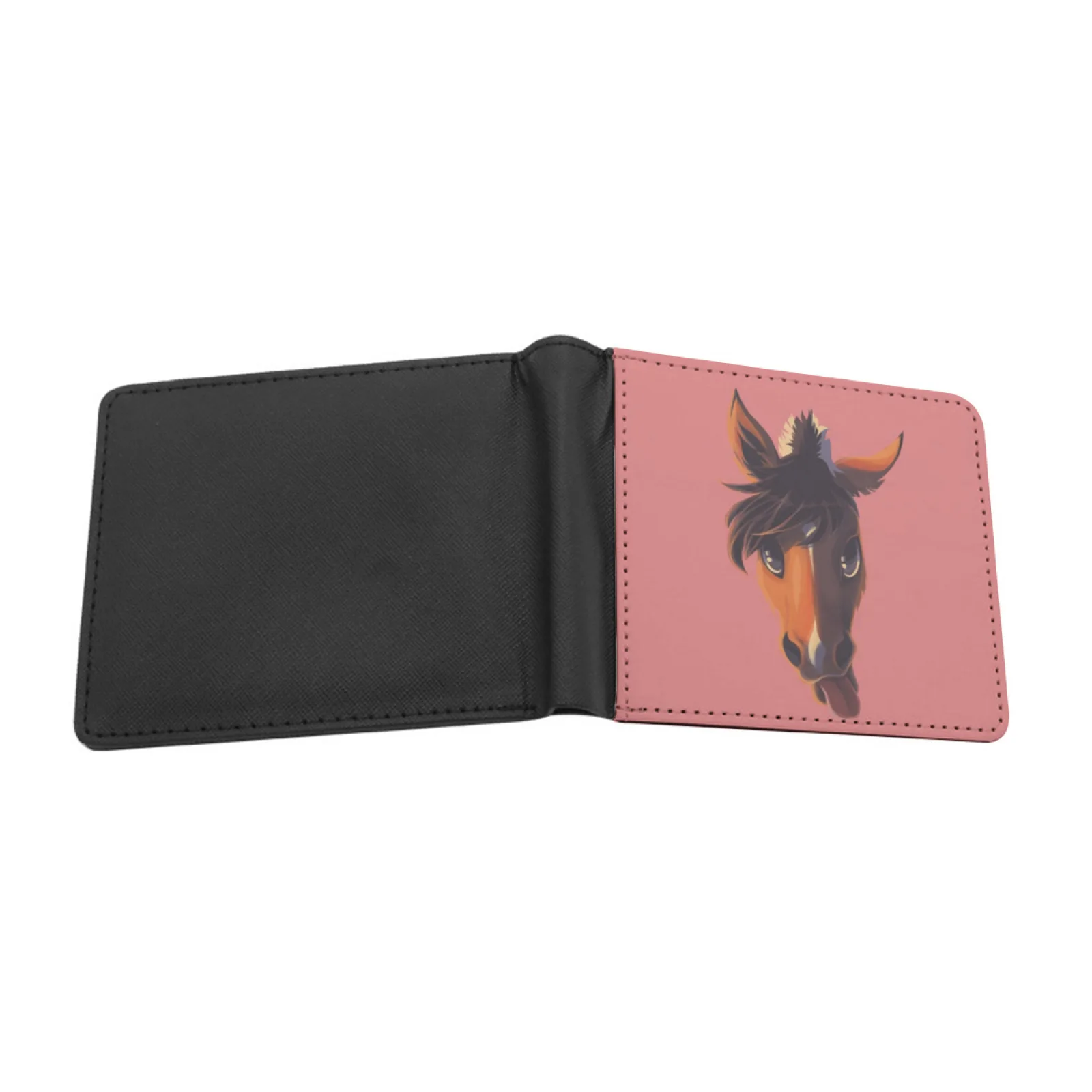 Horse With Tongue Fjord Personalized Men's Leather Wallet Card Money Bag Pu Leather Wallet Horse Animal Nature Stable Tongue