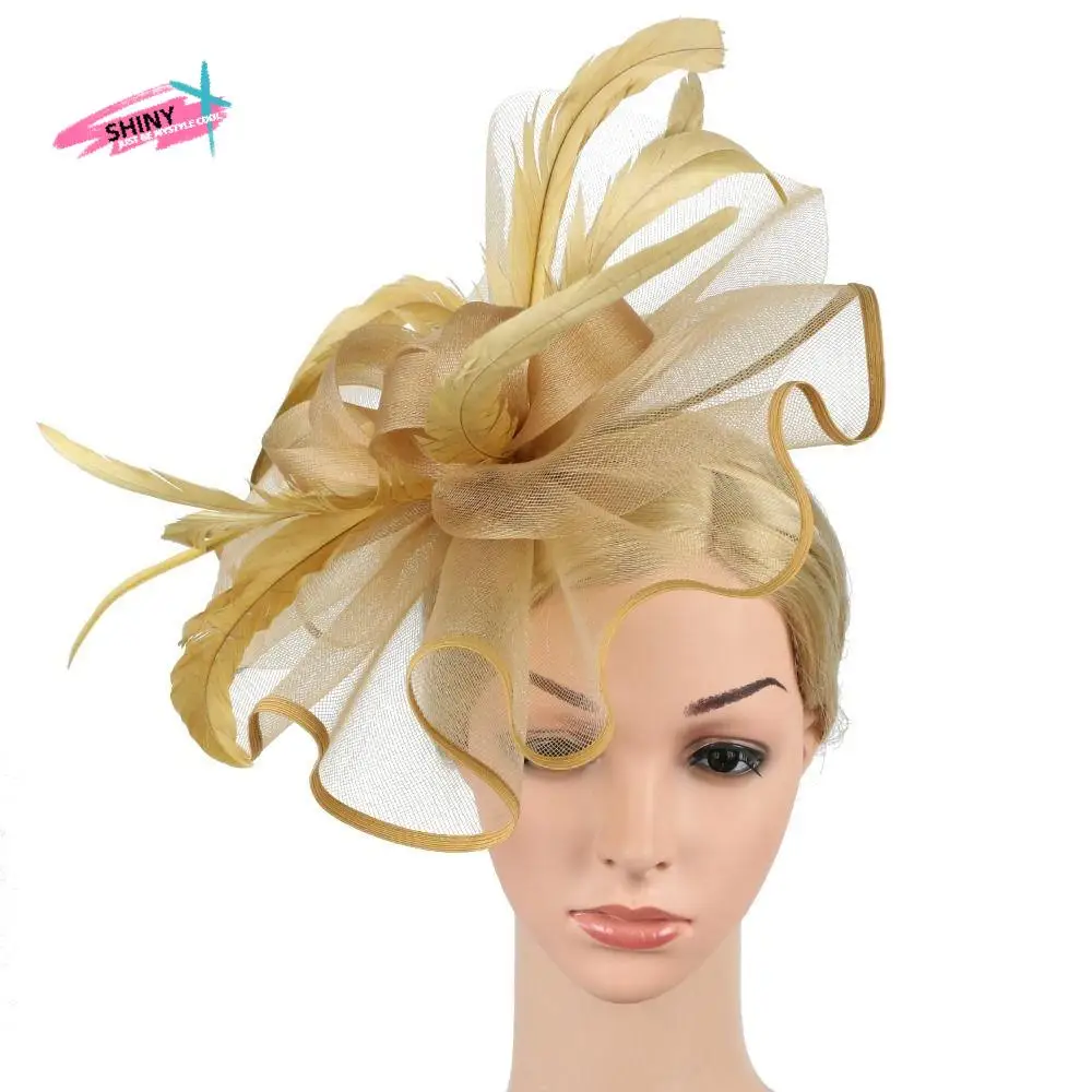 

Stylish Top Hat Headband Formal Dress British Retro Cocktail Bridal Mesh Cap Luxury Exquisite Wedding Feather Hat Headband
