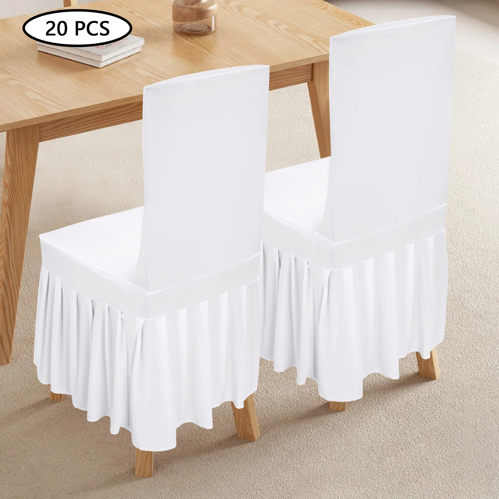 

20 Pcs White Stretch Chair Covers with Skirt, Spandex Wedding Chair Slipcovers for Party, Elastic Polyester Chair Protectors