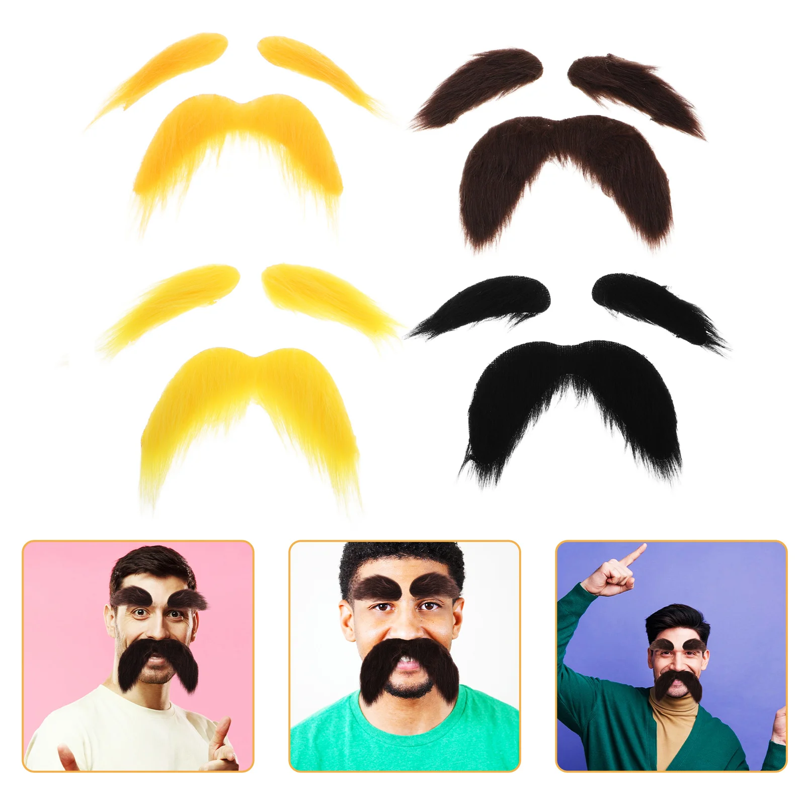 4 セット リアルな偽のひげ口ひげセット 軽量で快適なコスチューム小道具 大人のパーティー用 仮面舞踏会 演劇用