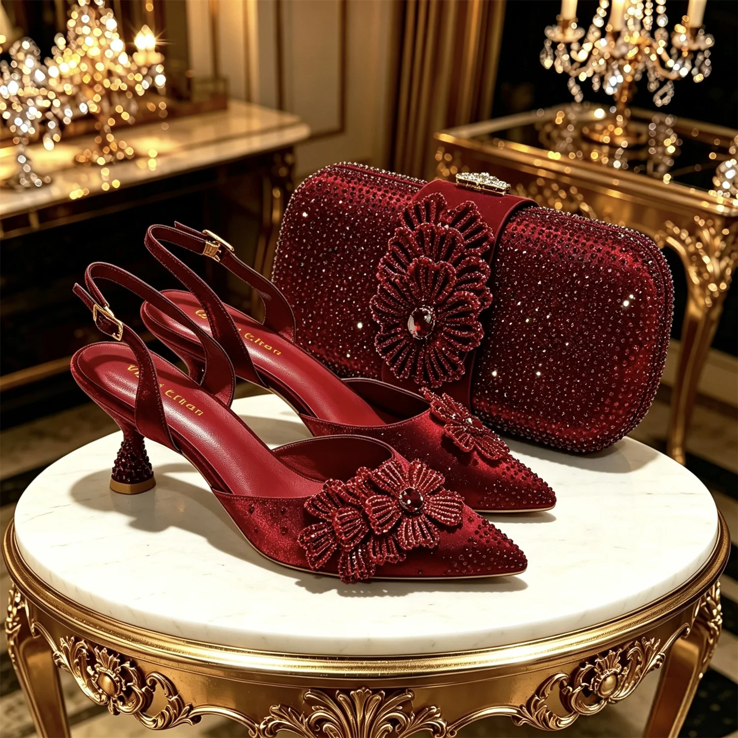 2026 Luxuriöses olivgrünes Kristall-Absatzschuh- und Handtaschen-Geschenkset, mit Strasssteinen verzierte Damen-Pumps und Handtasche für Hochzeitsfeier und Abendveranstaltungen – Detail 6