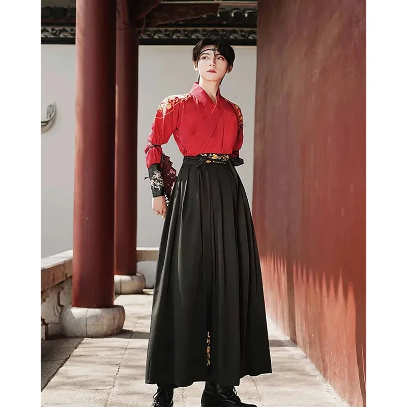 

FC6Oversized Chinese Hanfu Costume Men Ancient Vintage Hanfu Halloween Carnival Cosplay Costume Black&Red 2pcs Hanfu Sets W@FC8！