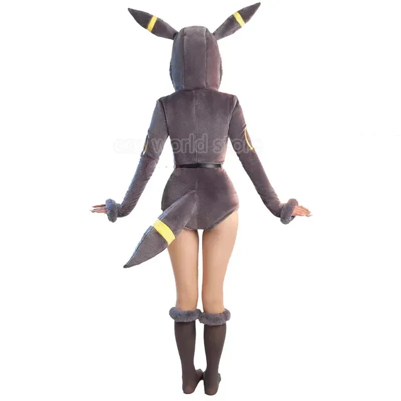 

2025 enen Anime Umbreon cosplay costume women sexy flannel hooded bodysuit suit bunny girl kawaii plush uniform pajamas cartoon