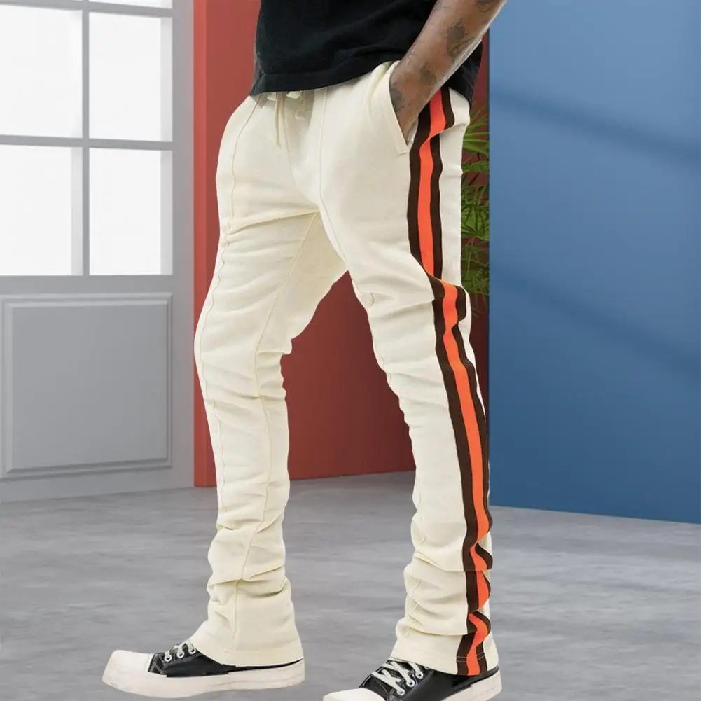 Men Sweatpants Ergonomic Design Sweatpants Men's Athletic Sweatpants with Side Pockets Drawstring Waist Stripe Patchwork for Men