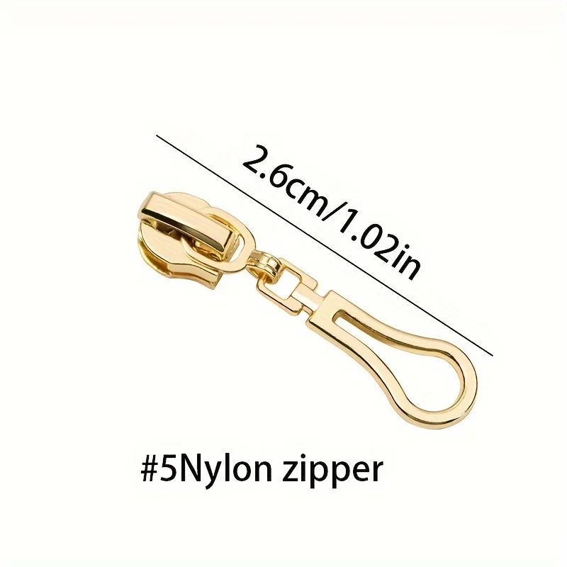 5pcs Assorted Nylon Metal Resin Zipper Heads, Light Gold Plating, Replaceable Zip Pulls  Wholesale Zipper Sliders For DIY